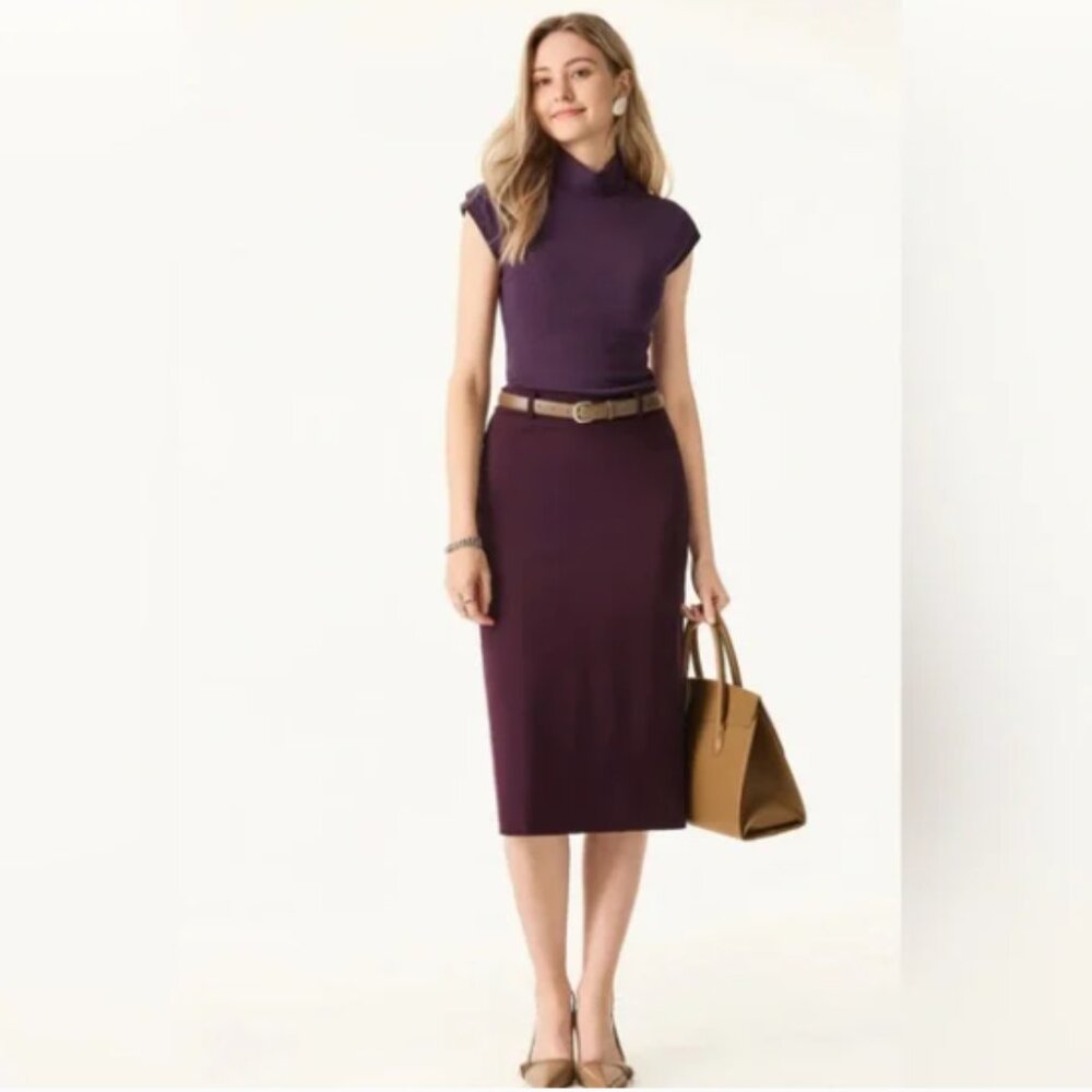 OGL Ponte-De-Roma Essential A-line Midi Skirt with Zippered Pockets NWT - Picture 2 of 11